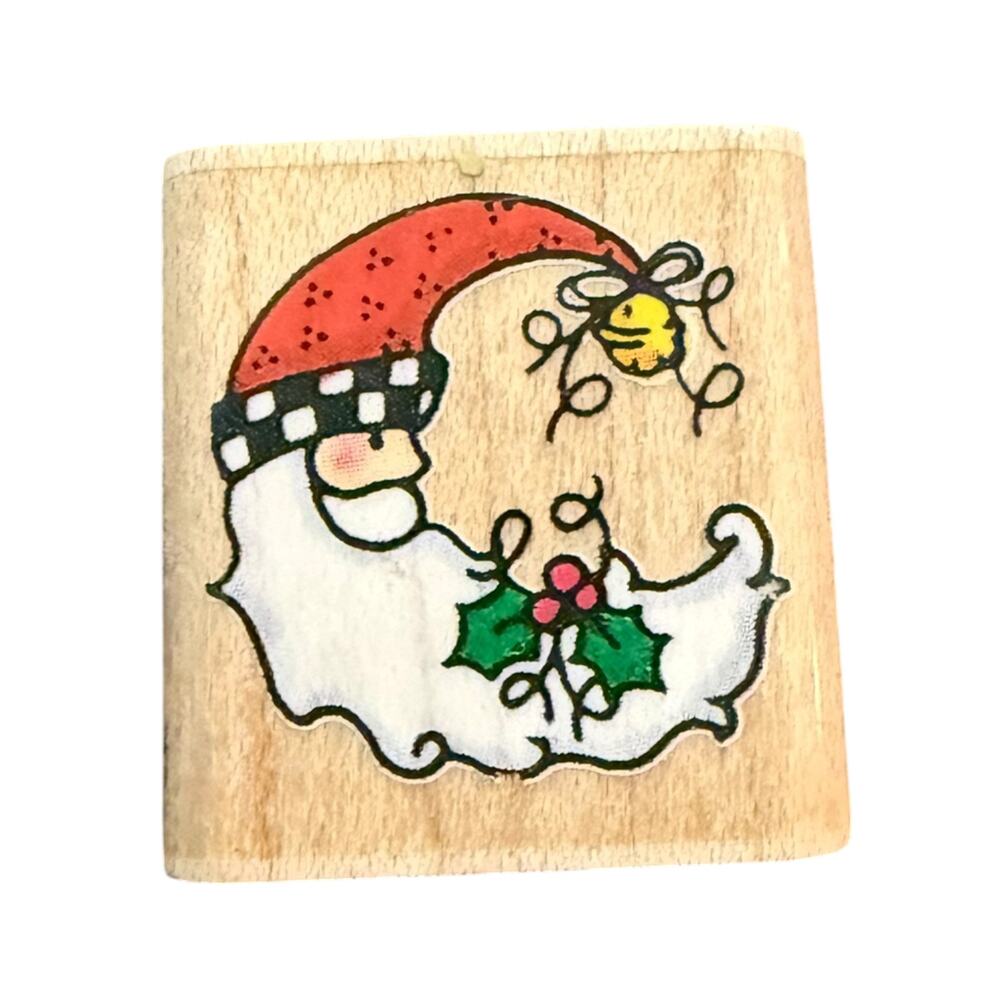 Penny Black 832A Moon Santa Rubber Stamp Christmas Bee Holly Red Hat